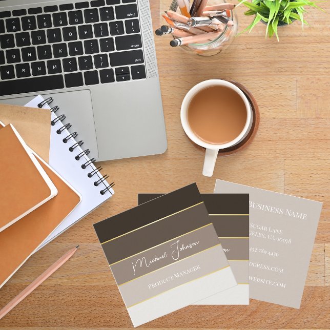 Elegant custom brown gold stripes Business Card (Creator Uploaded)