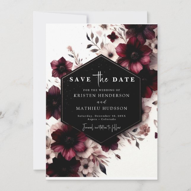 Elegant Custom Burgundy Wedding Save The Date (Front)