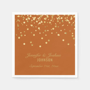 Elegant Custom BURNT ORANGE Gold Confetti Wedding Napkin