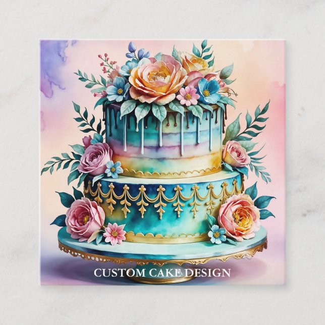 Elegant Custom Cake Design Decorating Square Business Card (Front)