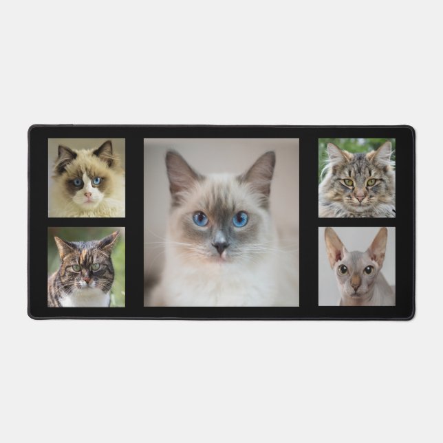 Elegant Custom Cat Photos on Black Desk Mat (Front)