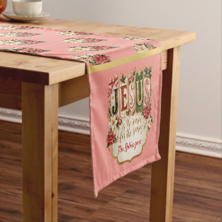 Elegant Custom Christmas Festive Pink Short Table Runner