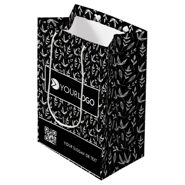 Elegant Custom Company Logo Business With QR Code Medium Gift Bag (Front Angled)