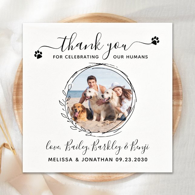 Elegant Custom Dog Photo Thank You Pet Wedding Napkin (Creator Uploaded)