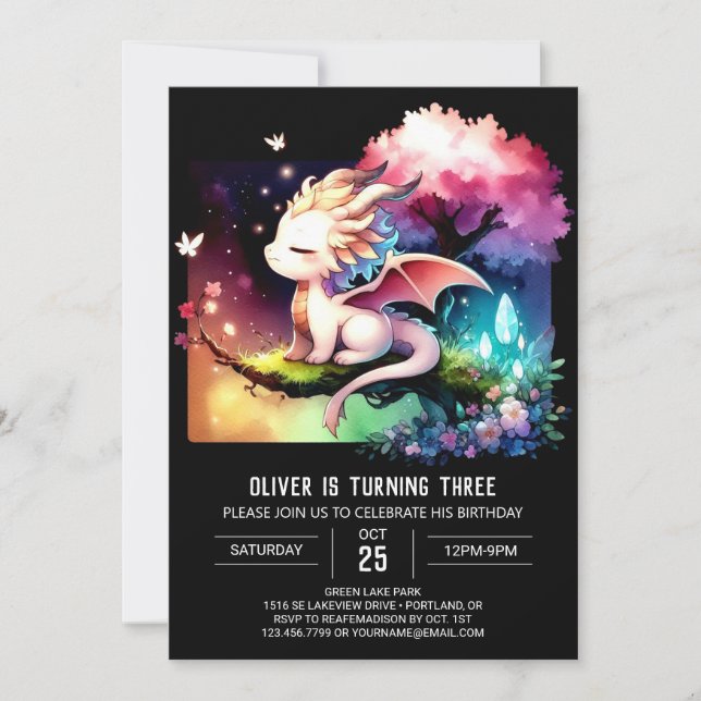Elegant Custom Dragon Birthday Invitation (Front)