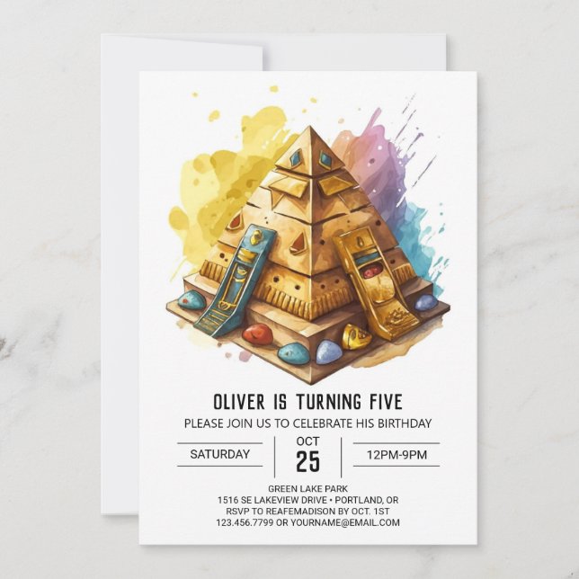 Elegant Custom Egyptian Pyramids Birthday Invitation (Front)