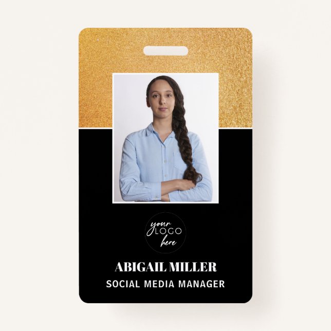 Elegant Custom Employee Photo Name & logo ID Badge (Front)