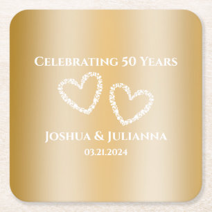 Elegant Custom Faux Gold 50th Wedding Anniversary Square Paper Coaster