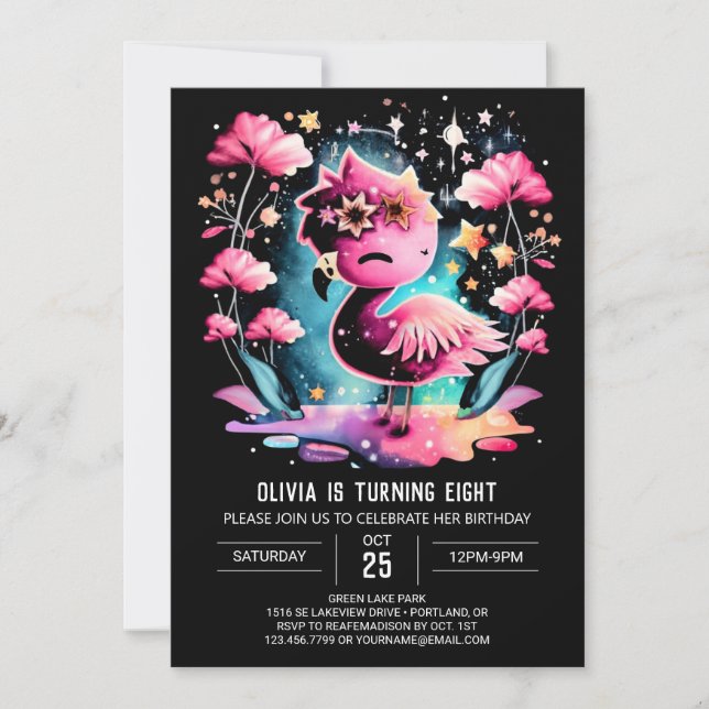 Elegant Custom Flamingo Birthday Invitation (Front)