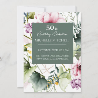 Elegant Custom Floral 50th Birthday    Invitation