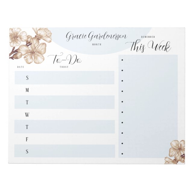 Elegant Custom Floral To-Do Lists Notepad (Front)