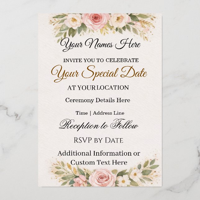 Elegant Custom Floral Wedding Invitations Design (Front)