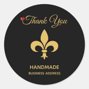 Elegant Custom Flower and Handmade Text on Black Classic Round Sticker