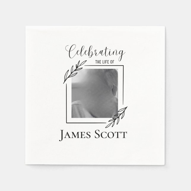 Elegant custom funeral paper napkin with photo  (Front)