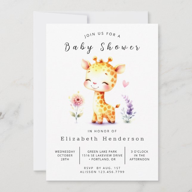 Elegant Custom Giraffe Baby Shower  Invitation (Front)
