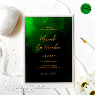 Elegant Custom Gold Emerald Green Wedding Invitation