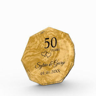Elegant Custom Golden 50th Anniversary Keepsake Photo Block