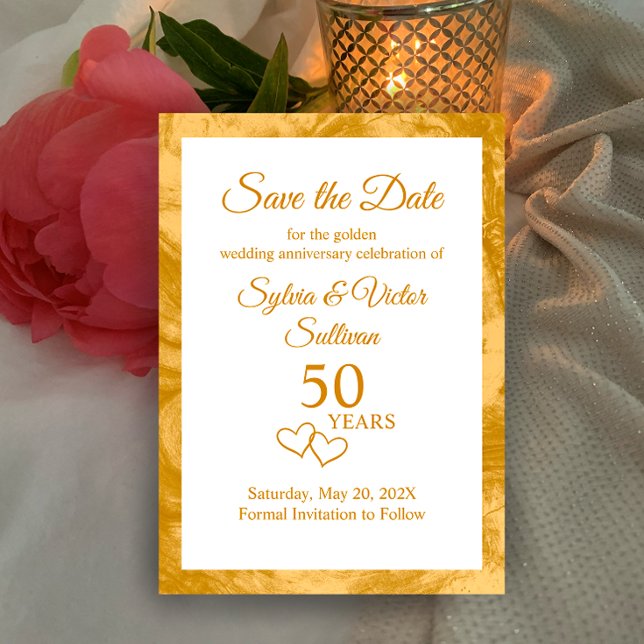 Elegant Custom Golden 50th Anniversary Party Save The Date (Customize this save the date invitation for the perfect golden elegant 50th wedding anniversary card)