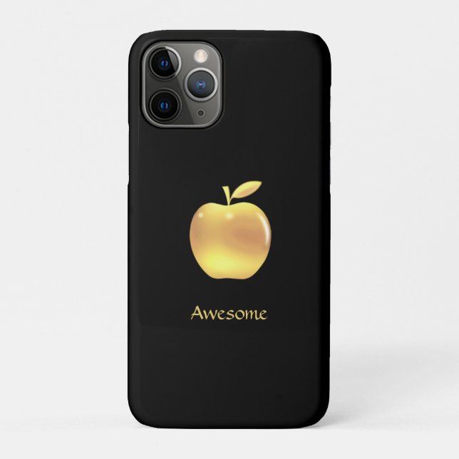 Elegant custom golden apple & text on black  Case-Mate iPhone case (Back)
