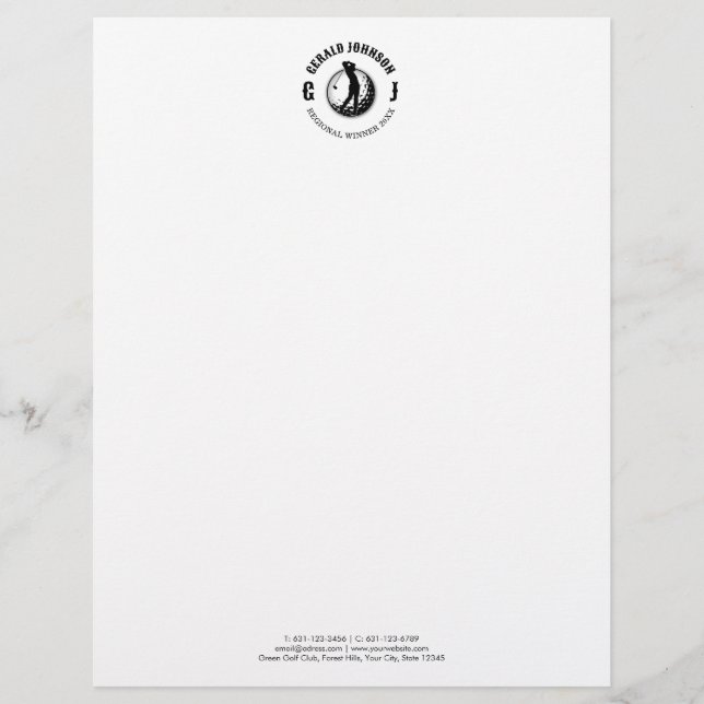 Elegant Custom Golf Monogram Template Design Letterhead (Front)