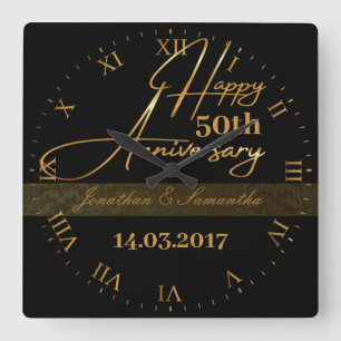 Elegant Custom Happy 50th Anniversary  Square Wall Clock