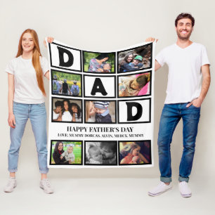 Elegant Custom Happy Fathers Day 9 Photo Collage Fleece Blanket