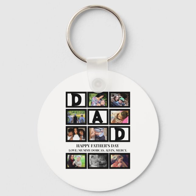 Elegant Custom  Happy Fathers Day 9 Photo Collage  Key Ring (Front)