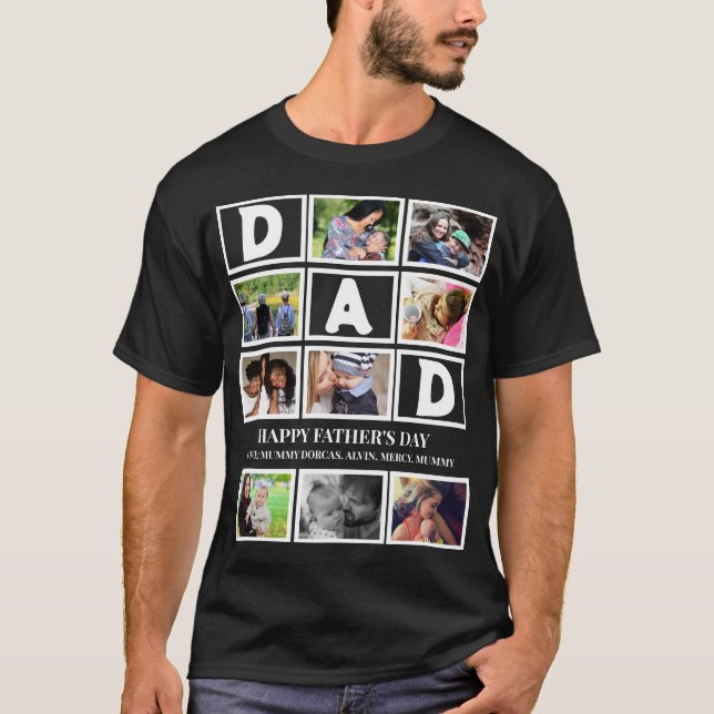 Elegant Custom  Happy Fathers Day 9 Photo Collage T-Shirt (Front)