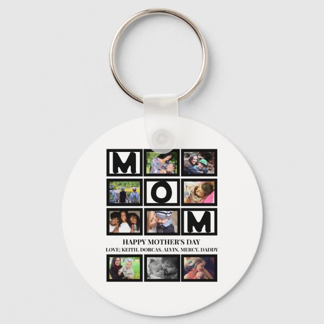 Elegant Custom  Happy Mothers Day 9 Photo Collage  Key Ring (Front)