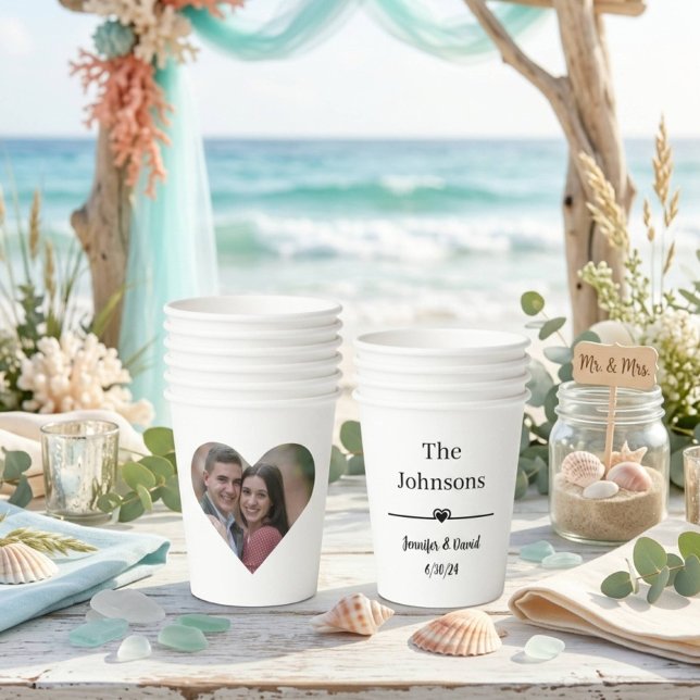 Elegant Custom Heart Photo Wedding  Paper Cups (Creator Uploaded)
