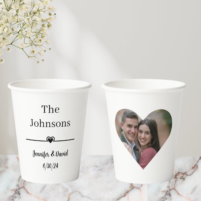 Elegant Custom Heart Photo Wedding  Paper Cups (Creator Uploaded)