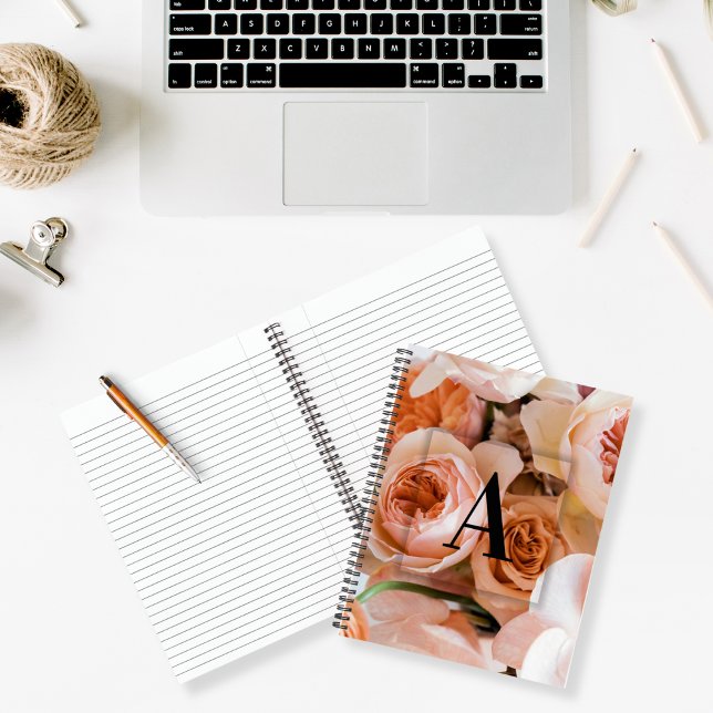 Elegant Custom Initial Letter A Roses Monogram  Notebook (Creator Uploaded)