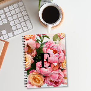 Elegant Custom Initial Letter E Roses Monogram  Notebook