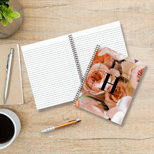 Elegant Custom Initial Letter H Roses Monogram Notebook
