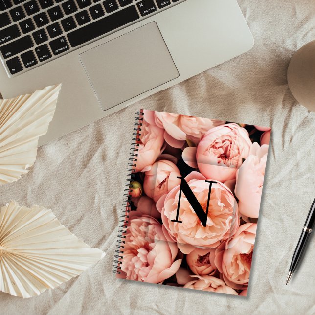 Elegant Custom Initial Letter N Roses Monogram  Notebook (Creator Uploaded)