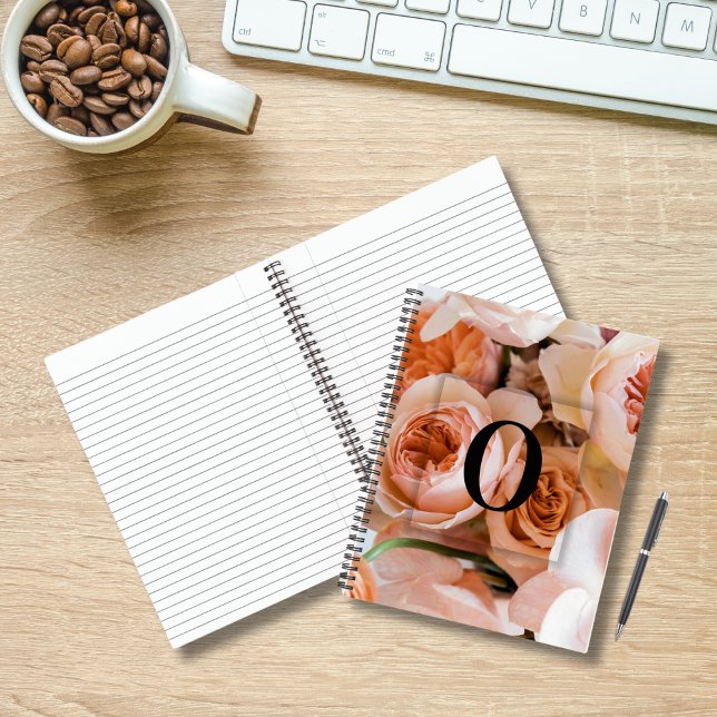 Elegant Custom Initial Letter O Roses Monogram  Notebook (Creator Uploaded)