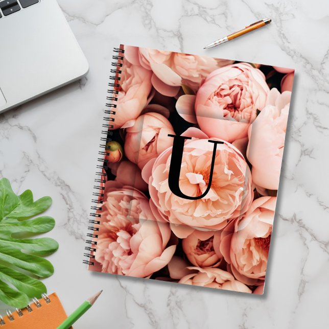 Elegant Custom Initial Letter U Roses Monogram  Notebook (Creator Uploaded)
