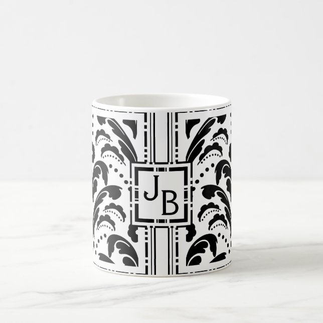 Elegant Custom Initials Floral Art Deco Damask Coffee Mug (Center)