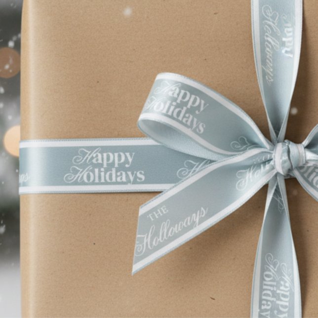 Elegant Custom Last Name Script Holiday Ribbon Satin Ribbon (Send holiday greetings with a classic touch! )