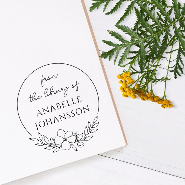 Elegant Custom Library Book Flowery Wreath Rubber Stamp (Creator Uploaded)