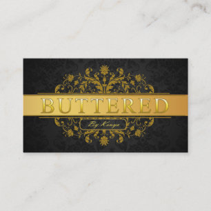 Elegant Custom Logo Dark Damask Gold Stripe Business Card