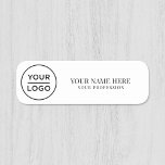 Elegant custom Logo Employee magnetic, safety pin Name Tag<br><div class="desc">Easily personalise this elegant Custom Safety Employee Pin with name, profession, job title and business logo. A simple and elegant business design in black and white colours fully customisable, sans-serif basic and modern fonts and a professional and clear look. Available with safety pin back or magnetic back fastener, with rounded...</div>