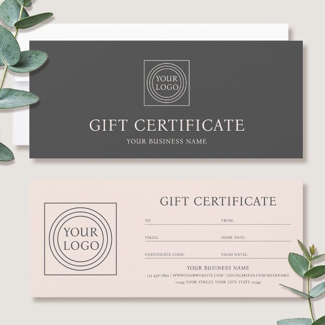 Elegant Custom Logo Gift Certificate Pink Gray (Creator Uploaded)