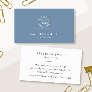 Elegant Custom Logo Minimalist Muted Blue Business Card