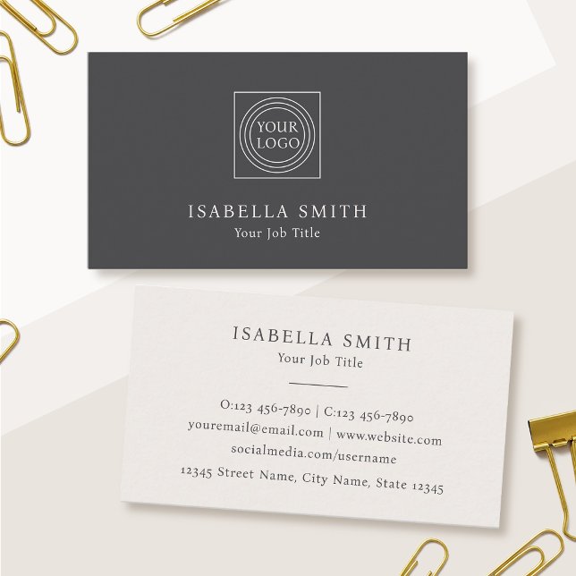Elegant Custom Logo Minimalist Off-White Gray Business Card (Creator Uploaded)