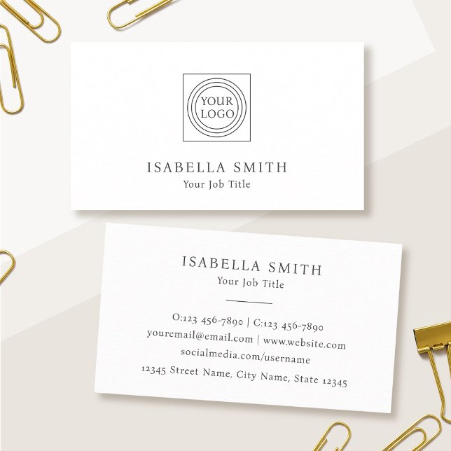 Elegant Custom Logo Minimalist White Business Card (Creator Uploaded)