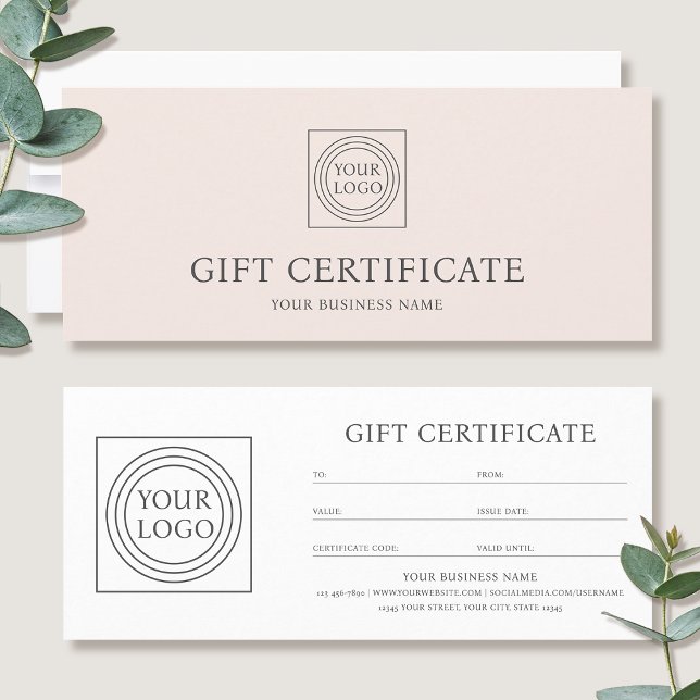 Elegant Custom Logo Pink Gift Certificate Voucher (Creator Uploaded)
