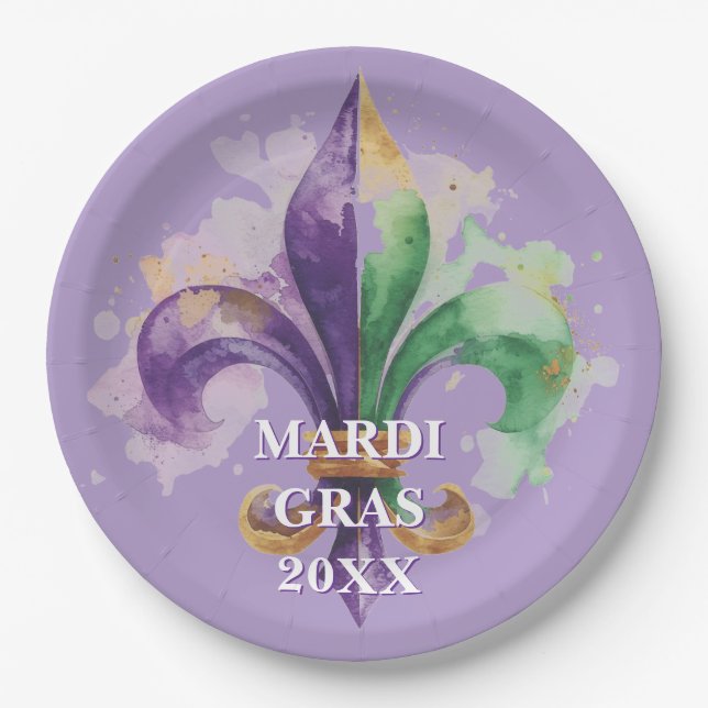 Elegant Custom Mardi Gras Colours Paper Plate (Front)