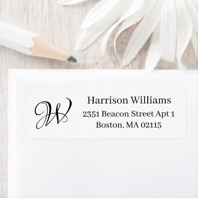 Elegant custom Monogram black white Return Address Label (Insitu)