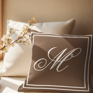 Elegant Custom Monogram Brown Throw Cushion
